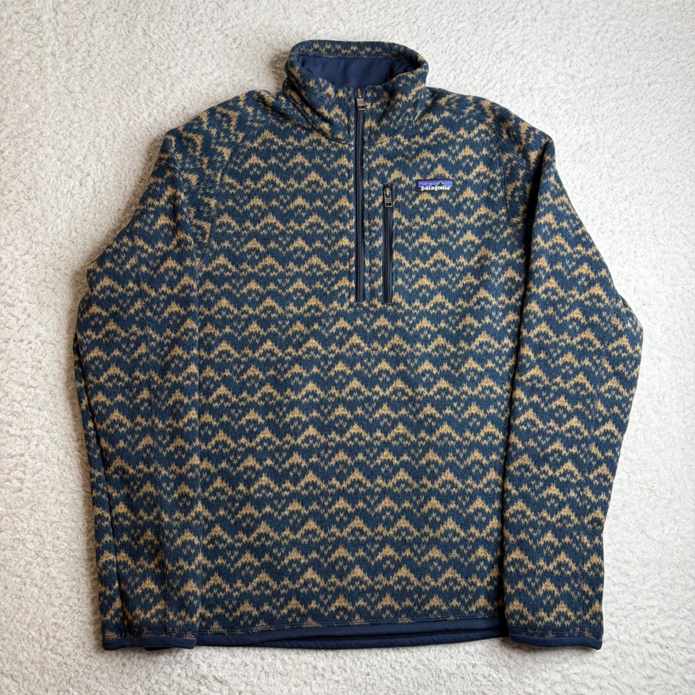 Patagonia Better Sweater 1/4 Zip Fleece MPNA Blue Tan 25523 Mens Small
